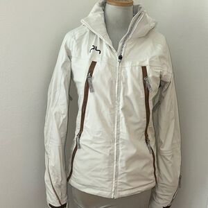 Powderhorn ivory brown trim ski coat jacket small s